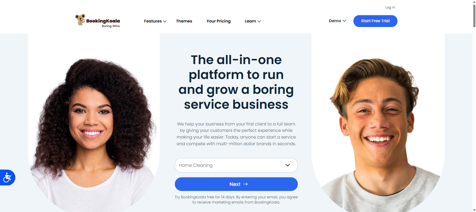BookingKoala pricing guide - homepage for the all-in-one service business platform