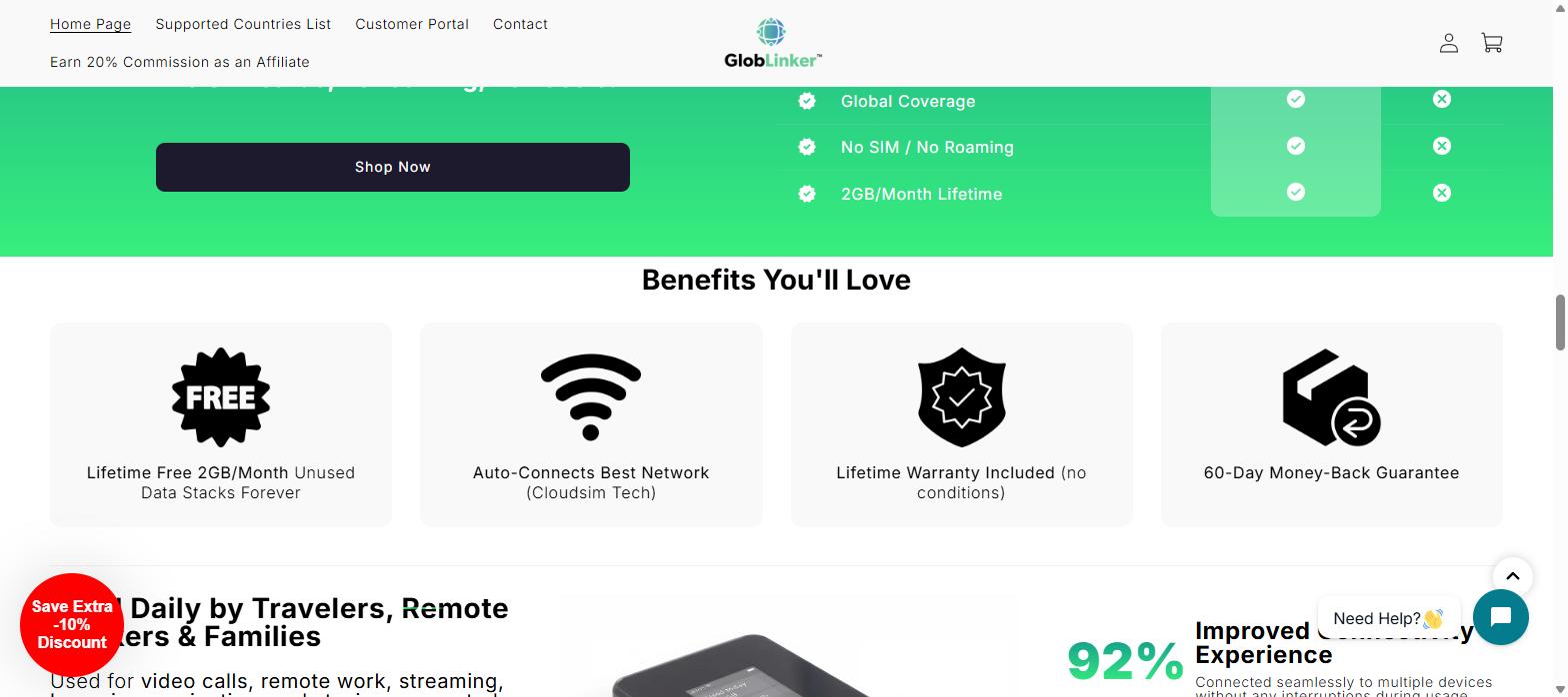GlobLinker CloudSIM benefits and network comparison chart