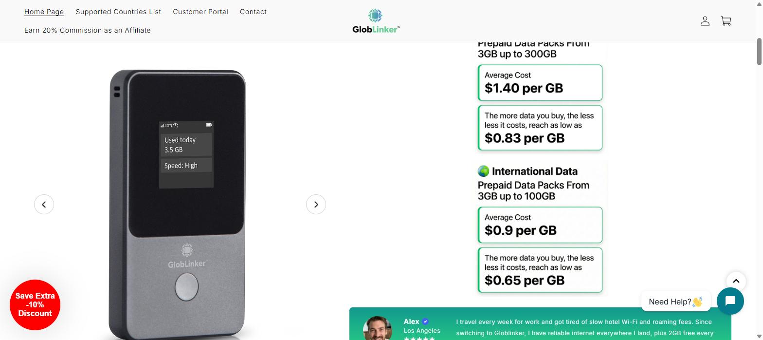 GlobLinker hotspot US and international data pricing plans