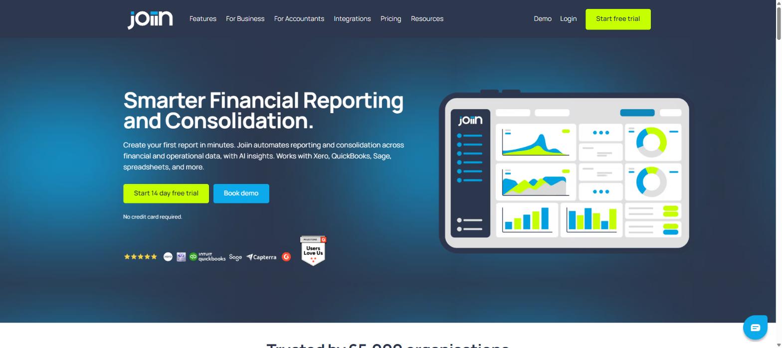 Joiin consolidated financial reporting dashboard