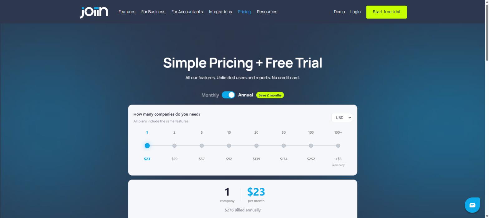Joiin pricing tiers by number of companies
