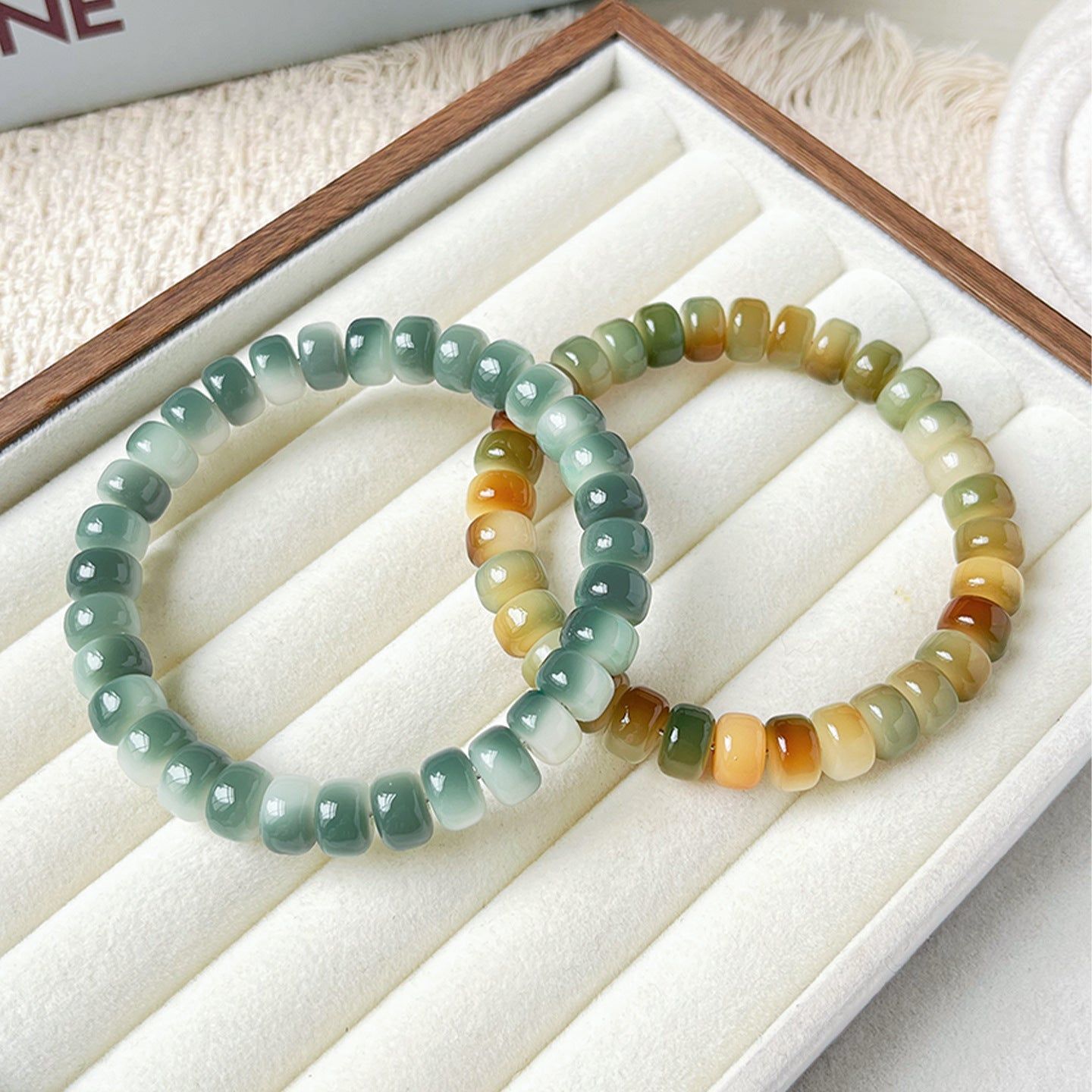 Natural bodhi root tablet-shaped bead bracelet from Buddha3Bodhi at the $20 entry price